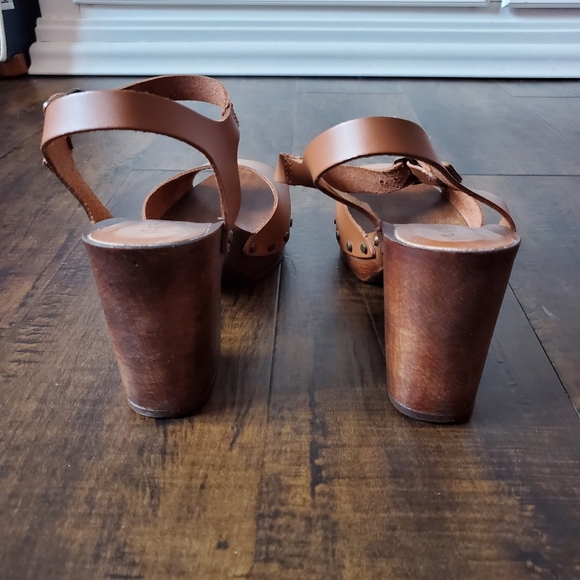 A. Giannetti Tan Leather Ankle Strap Wood Platform Clog Sandals 7M US - Picture 6 of 7